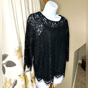 NWT Rafaella Black Lace 3/4 Sleeve Blouse Size Medium